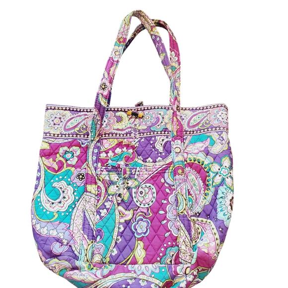 Vera Handbags - Vera Bradley Hipster Heather Paisley Large Purse or Travel Tote Women's Purple